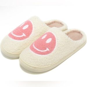 New Women’s Cozy Cream and Pink Smiley Slippers